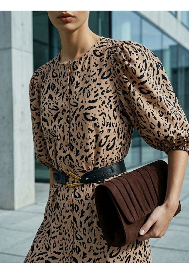 Sinsay - Bluzka koszulowa z bufiastymi rękawami i wiskozą - wielobarwny. Materiał: wiskoza