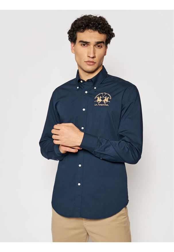 La Martina Koszula Poplin CCMC01 PP003 Granatowy Regular Fit. Kolor: niebieski. Materiał: bawełna