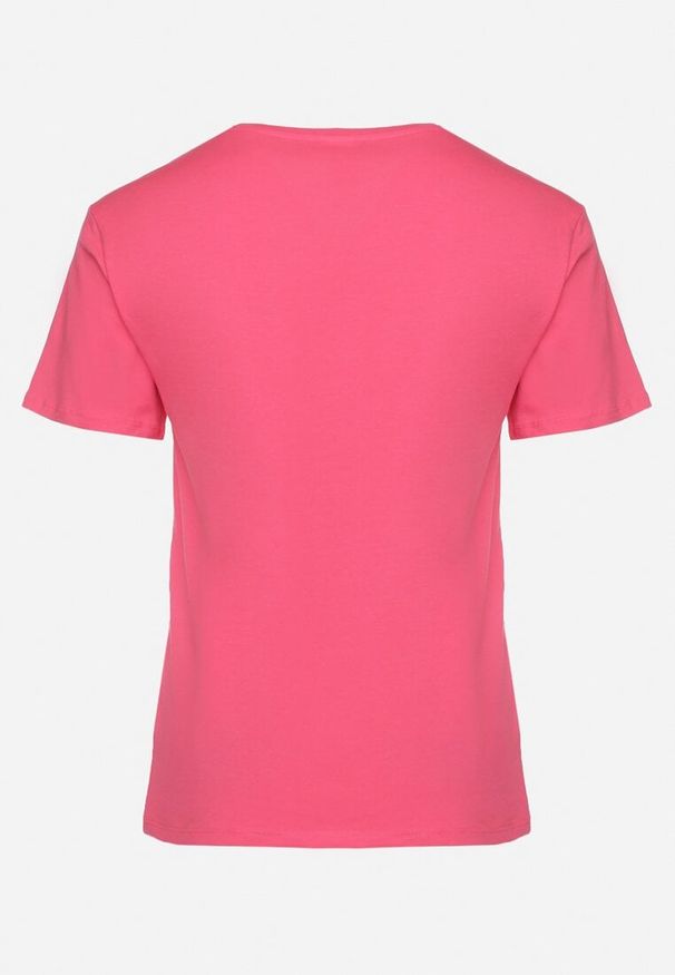 Born2be - Różowy Bawełniany T-shirt z Trójkątnym Dekoltem Nusalia. Okazja: na spacer. Kolor: różowy. Materiał: bawełna. Sezon: wiosna, lato
