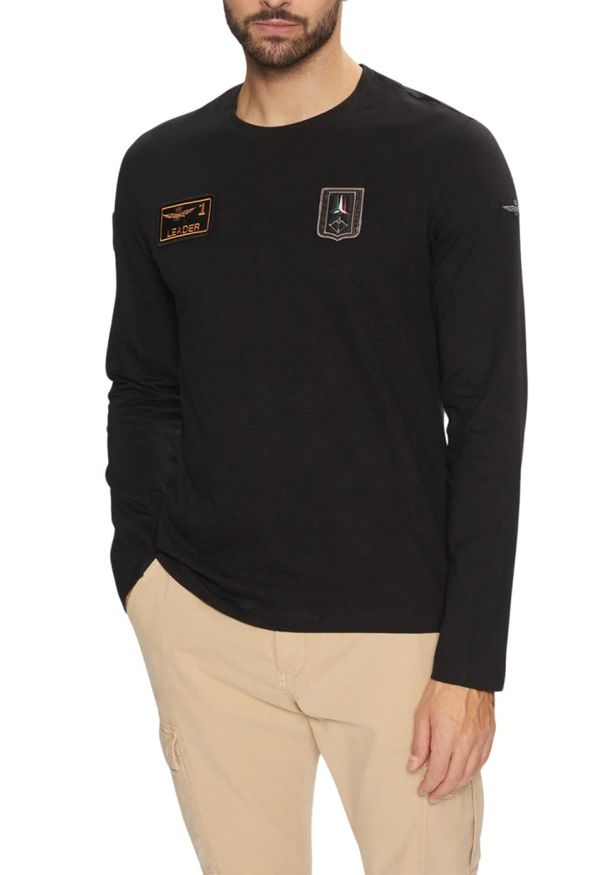 Aeronautica Militare - AERONAUTICA MILITARE Czarny męski longsleeve With Patches. Kolor: niebieski. Długość rękawa: długi rękaw