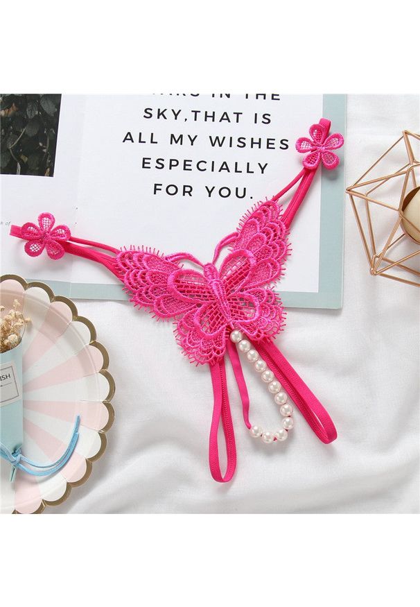 Intica - Stringi z motywem motyla i perłami eleganckie Louiselle. Kolor: różowy. Materiał: materiał. Wzór: aplikacja