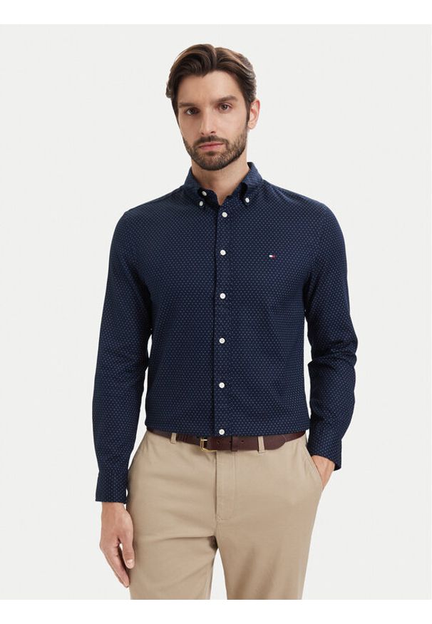 TOMMY HILFIGER - Tommy Hilfiger Koszula Poplin MW0MW43318 Granatowy Regular Fit. Kolor: niebieski. Materiał: bawełna