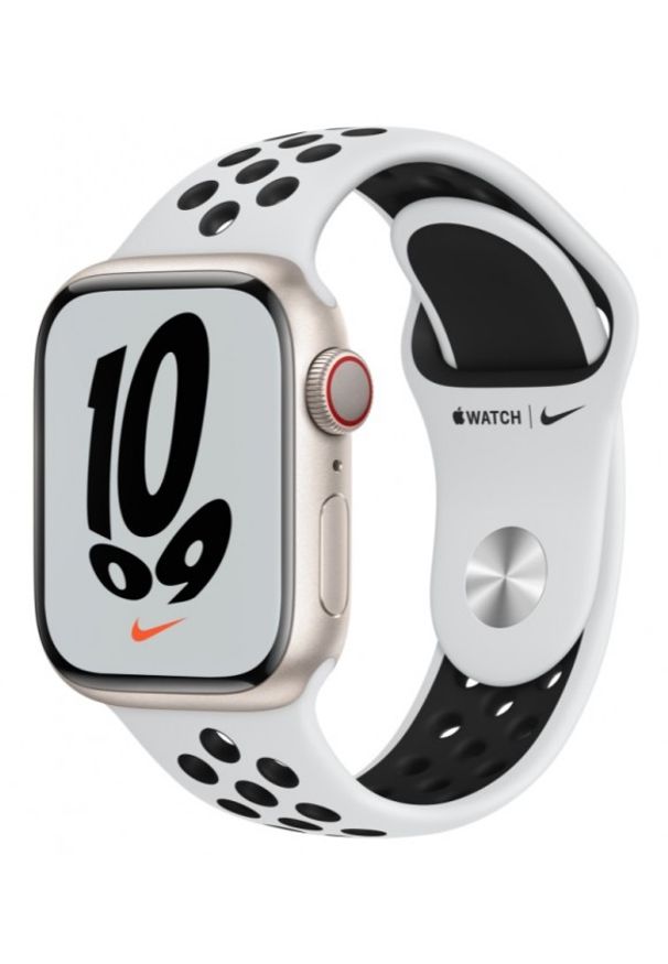 APPLE - Smartwatch Apple Watch Nike 7 GPS+Cellular 41mm alu. księżycowa poświata|platyna/czarny pasek sport. Rodzaj zegarka: smartwatch. Kolor: czarny. Styl: sportowy