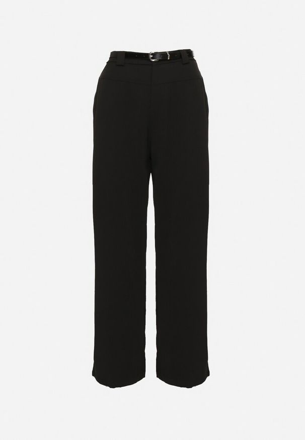 Born2be - Czarne Garniturowe Spodnie o Szerokim Kroju z Gumką i Paskiem w Talii Verittha. Okazja: na co dzień. Kolor: czarny. Styl: klasyczny, elegancki, casual