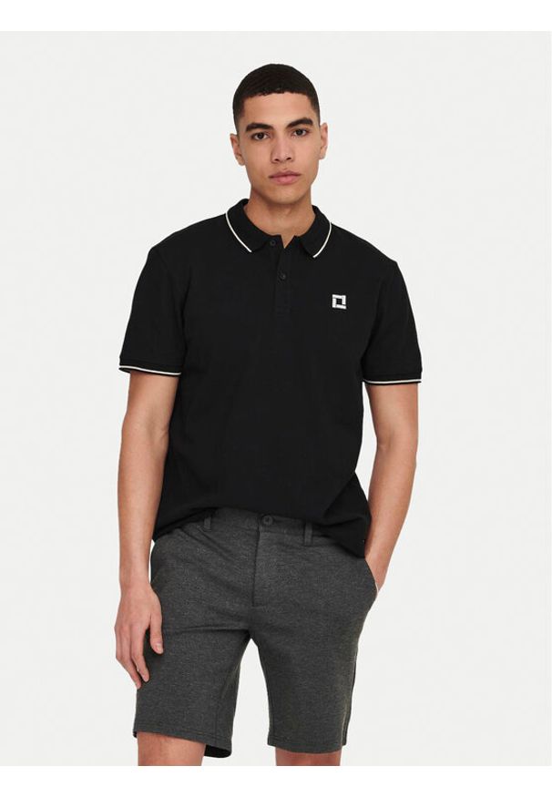 Only & Sons Polo Fletcher 22024827 Czarny Regular Fit. Typ kołnierza: polo. Kolor: czarny. Materiał: bawełna