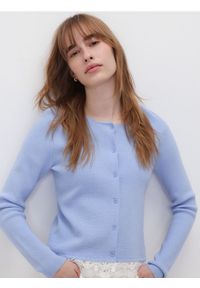 Reserved - Kardigan z koronką - jasnoniebieski. Kolor: niebieski. Materiał: koronka. Wzór: koronka #1