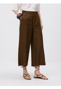 Reserved - Lniane spodnie culotte - ciemnobrązowy. Kolor: brązowy. Materiał: len