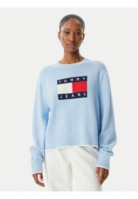 Tommy Jeans Sweter Intarsia Flag Badge DW0DW22316 Niebieski jasny Relaxed Fit. Kolor: niebieski. Materiał: bawełna #1