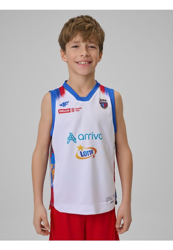 4f - 4F Koszulka meczowa replika domowa z sezonu 2025/26 dziecięca 4F x Twarde Pierniki - biała 134/140 (8-10 lat). Kolor: biały. Materiał: materiał. Wzór: nadruk. Sezon: lato