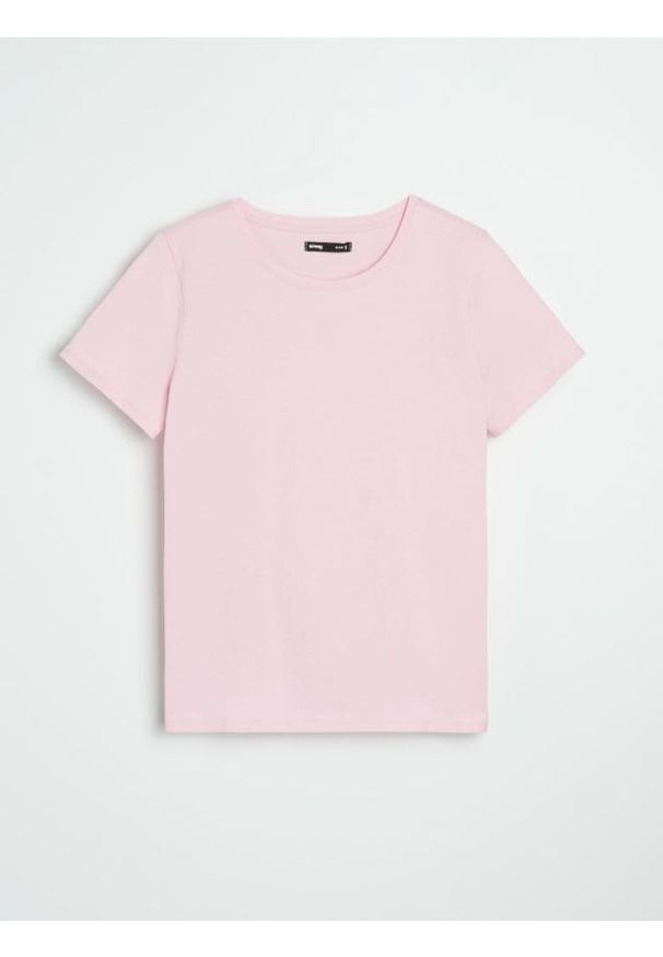Sinsay - Bawełniana koszulka basic - różowy. Kolor: różowy. Materiał: bawełna