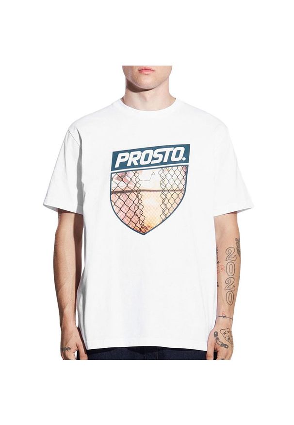 Koszulka Prosto Skizzle KL242MTEE1181 - biała. Kolor: biały. Materiał: bawełna, dzianina. Długość rękawa: krótki rękaw. Długość: krótkie
