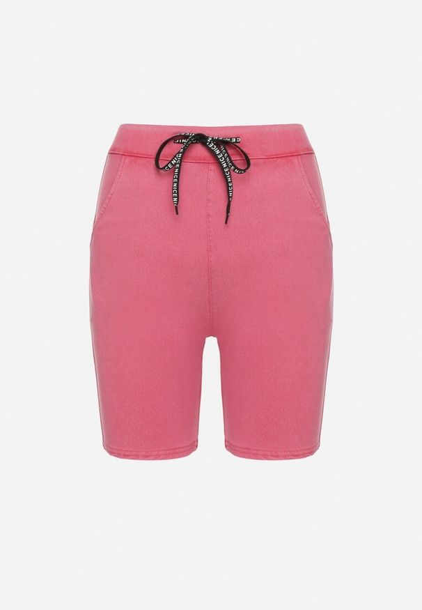 Born2be - Fuksjowe Szorty Typu Kolarki z Bawełną i Ozdobnym Wiązaniem Fenelia. Okazja: na co dzień. Kolor: różowy. Materiał: bawełna. Sezon: lato. Styl: casual, klasyczny