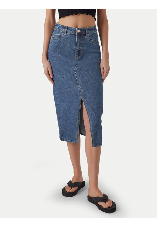 Vero Moda Spódnica jeansowa Veri 10295731 Niebieski Regular Fit. Kolor: niebieski. Materiał: bawełna