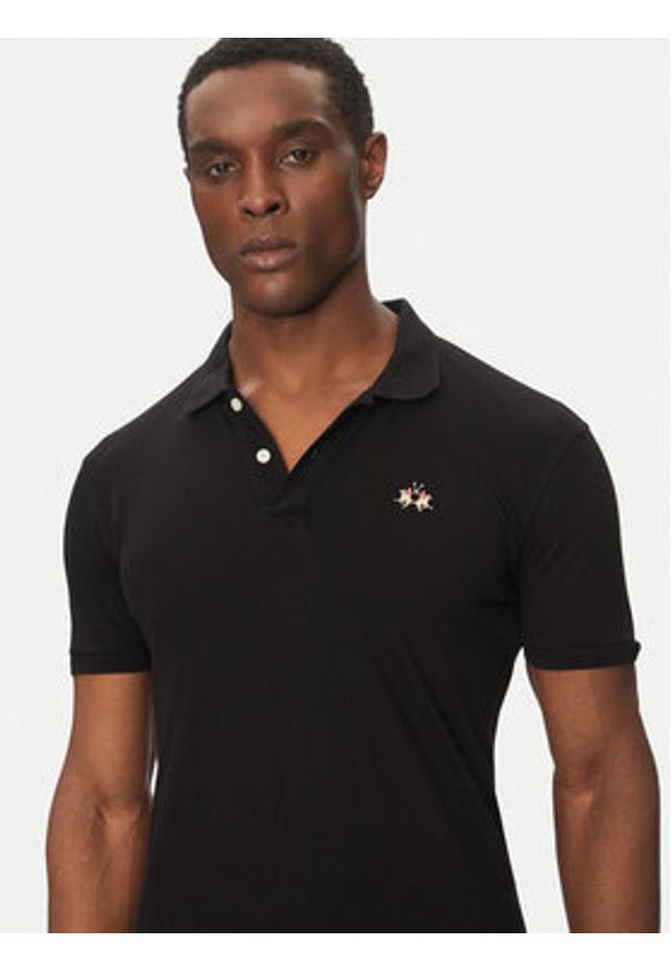 La Martina Polo Piquet CCMP02 PK001 Czarny Slim Fit. Typ kołnierza: polo. Kolor: czarny. Materiał: bawełna