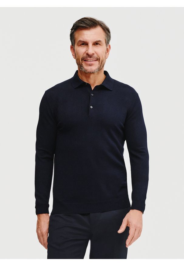 Pako Lorente - PAKO LORENTE – Sweter polo w kolorze granatowym. Okazja: na co dzień. Typ kołnierza: polo. Kolor: czarny, niebieski. Materiał: wiskoza, poliester. Sezon: wiosna. Styl: casual