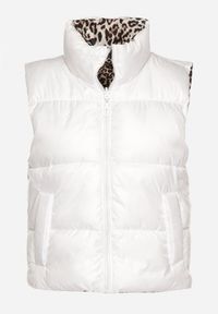 Born2be - Biała Dwustronna Kamizelka Pikowana ze Ściągaczami Kiterta. Okazja: na co dzień. Kolor: biały. Materiał: jeans. Wzór: nadruk, gładki, motyw zwierzęcy. Styl: klasyczny, casual, elegancki #5