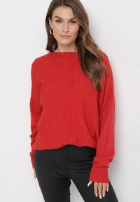 Born2be - Czerwony Sweter o Luźnym Fasonie z Rękawami Typu Nietoperz Poxure. Kolor: czerwony. Materiał: skóra #1