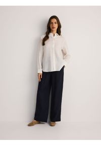 Reserved - Szerokie lniane spodnie - granatowy. Kolor: niebieski. Materiał: len #1