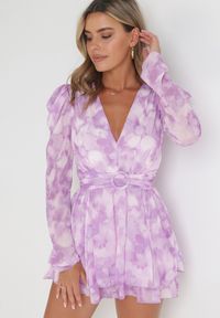 Born2be - Fioletowa Rozkloszowana Sukienka Mini z Cienkimi Gumkami i Paskiem z Klamrą Jentria. Okazja: na co dzień. Kolor: fioletowy. Styl: casual, klasyczny. Długość: mini #2