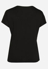 Born2be - Czarny Klasyczny T-shirt z Bawełny Ozdobiony Nadrukiem i Cyrkoniami Kristinae. Okazja: na co dzień. Kolor: czarny. Materiał: bawełna. Wzór: nadruk, aplikacja. Styl: klasyczny #2