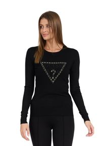 Guess - GUESS Czarny damski sweter Rylie Triangle Logo, Rozmiar M. Kolor: czarny. Materiał: materiał, poliester, wiskoza, elastan. Długość rękawa: długi rękaw. Długość: długie. Styl: klasyczny #5