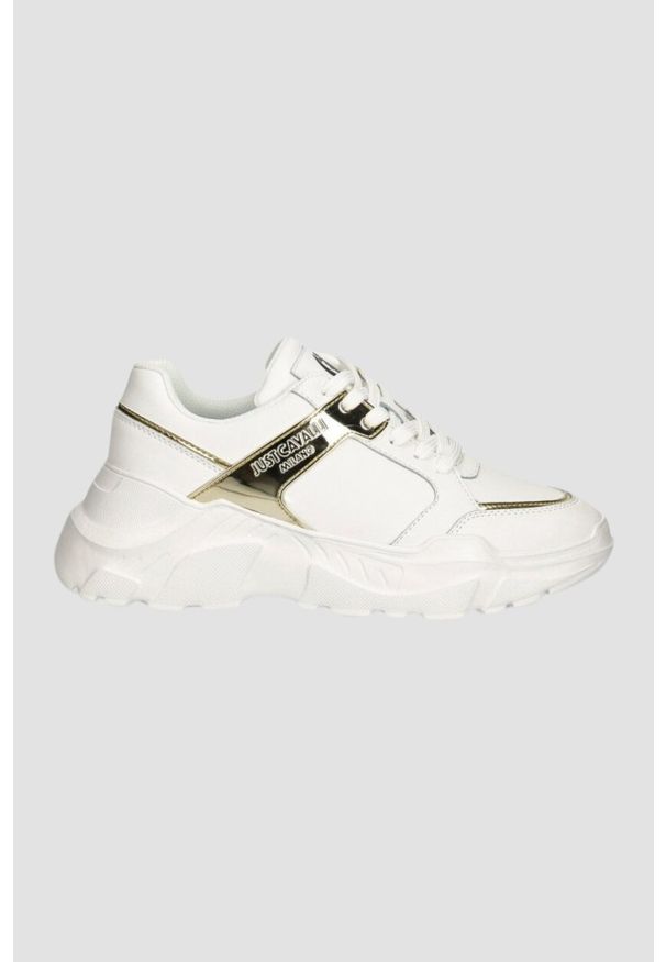 Just Cavalli - JUST CAVALLI Białe sneakersy ze złotym logo Fondo Casper, Rozmiar 38. Kolor: czarny