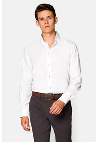 Lancerto - Koszula Biała Almeria 4. Kolor: biały. Materiał: tkanina, bawełna. Wzór: gładki, haft. Styl: klasyczny