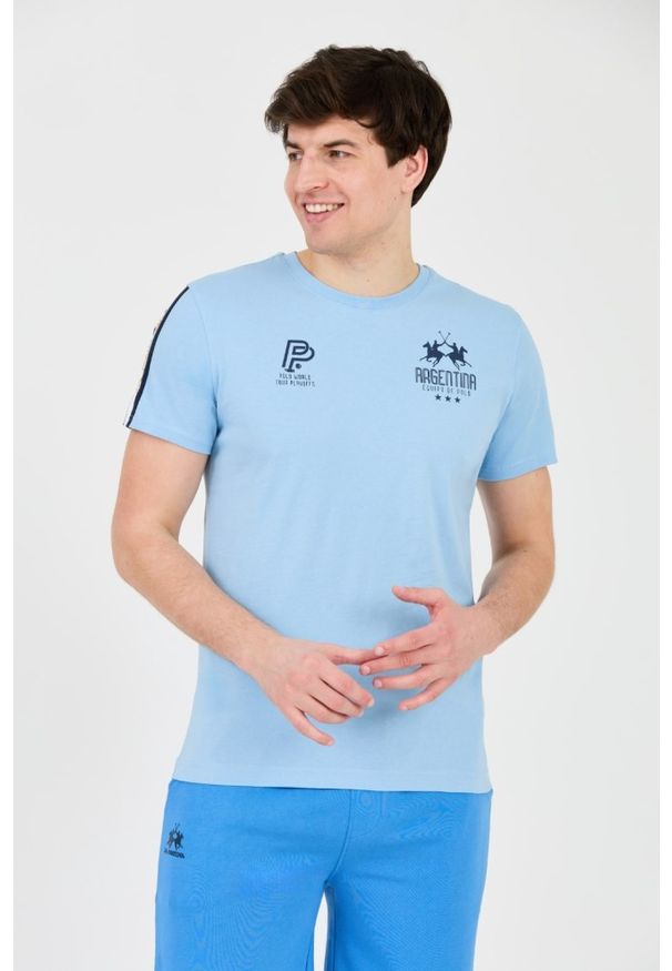 La Martina - LA MARTINA Błękitny męski t-shirt Jersey, Rozmiar M. Kolor: niebieski. Materiał: jersey