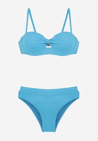 Renee - Niebieskie Bikini Dwuczęściowe z Ozdobnym Węzłem i Odpinanymi Ramiączkami Azaeryra. Kolekcja: plus size. Kolor: niebieski. Wzór: geometria #2