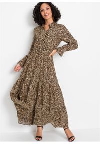 Długa sukienka z nadrukiem bonprix czarno-beżowo-ceglastobrązowy leo. Kolor: czarny. Wzór: nadruk. Długość: maxi #5