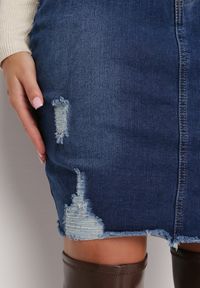 Born2be - Niebieska Jeansowa Spódnica Mini na Guziki Blunira. Kolor: niebieski. Materiał: jeans. Wzór: aplikacja. Styl: elegancki #4