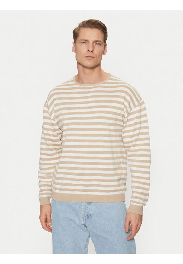 Jack & Jones - Jack&Jones Sweter Calvin 12269031 Beżowy Relaxed Fit. Kolor: beżowy. Materiał: bawełna