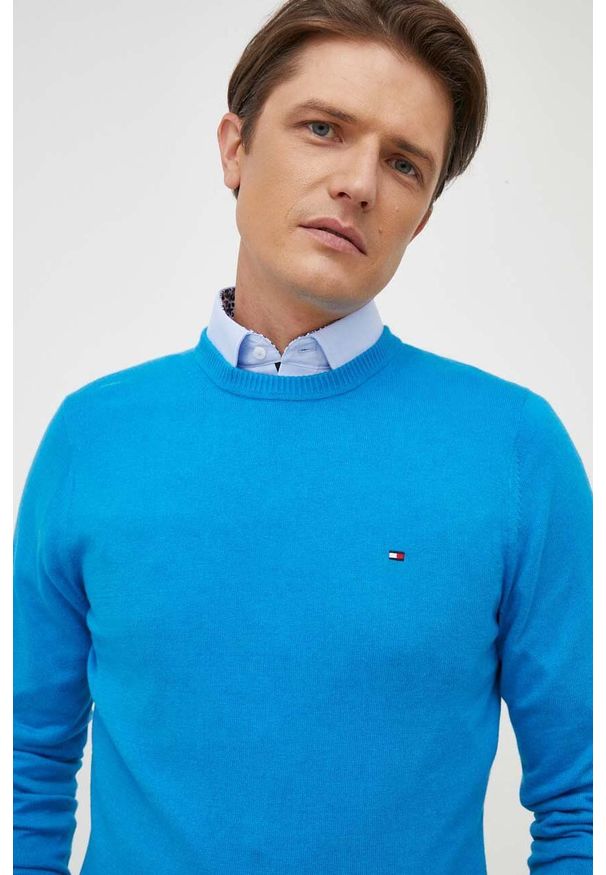 TOMMY HILFIGER - Tommy Hilfiger sweter z domieszką kaszmiru kolor niebieski lekki. Kolor: niebieski. Materiał: kaszmir. Styl: klasyczny
