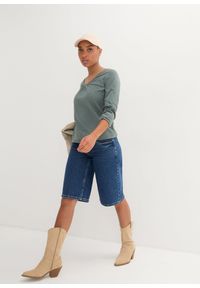 bonprix - Bluzka bawełniana z czystej bawełny z długim rękawem i gumką. Typ kołnierza: dekolt w serek. Kolor: zielony. Materiał: bawełna. Długość rękawa: długi rękaw. Długość: długie #3