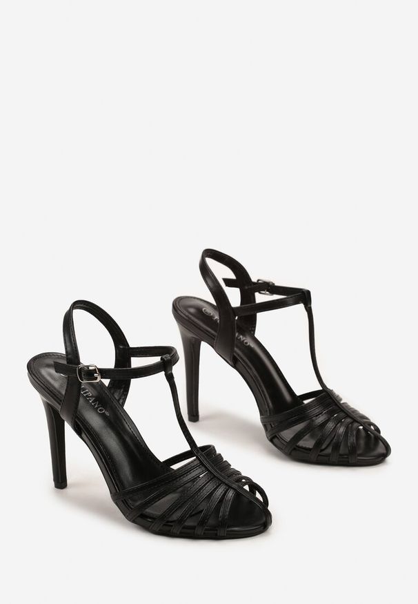 Born2be - Czarne Sandały na Wysokiej Szpilce z Cienkimi Paseczkami Xiralia. Kolor: czarny. Styl: elegancki