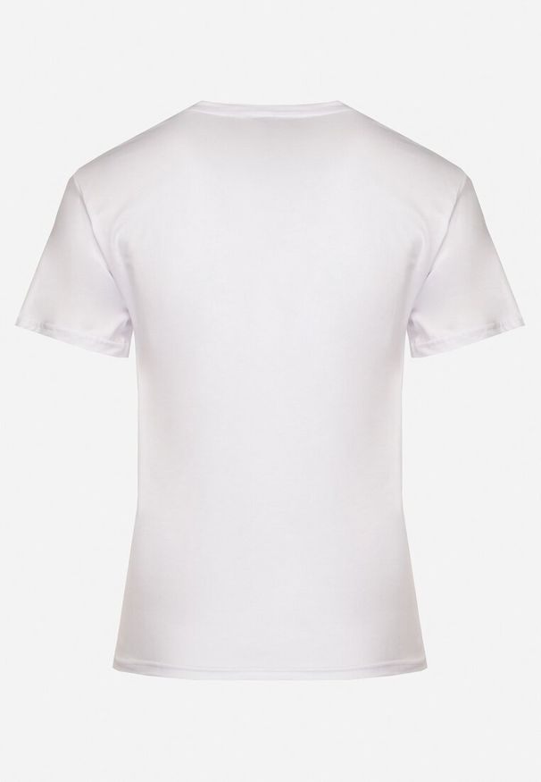 Born2be - Biały T-shirt Koszulka z Trójkątnym Dekoltem z Bawełny Ozdobiona Nadrukiem Elanoa. Okazja: na co dzień. Kolor: biały. Materiał: bawełna. Wzór: nadruk, aplikacja. Styl: elegancki, casual