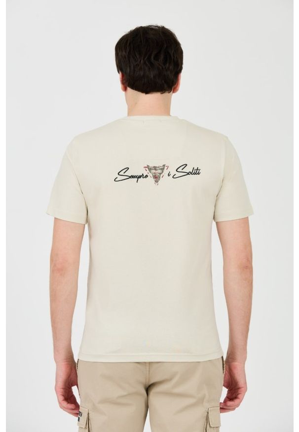 Aeronautica Militare - AERONAUTICA MILITARE Beżowy bawełniany męski t-shirt Short Sleeve, Rozmiar M. Kolor: beżowy. Materiał: bawełna