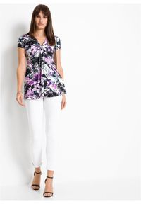 bonprix - T-shirt z mieszanki wiskozy. Typ kołnierza: dekolt w serek. Kolor: czarny. Materiał: wiskoza. Wzór: gładki, nadruk, aplikacja #3