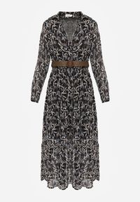 Renee - Czarna Sukienka Foligno. Okazja: na co dzień. Typ kołnierza: kołnierzyk klasyczny. Kolor: czarny. Długość rękawa: długi rękaw. Typ sukienki: proste. Styl: casual, klasyczny. Długość: midi #6