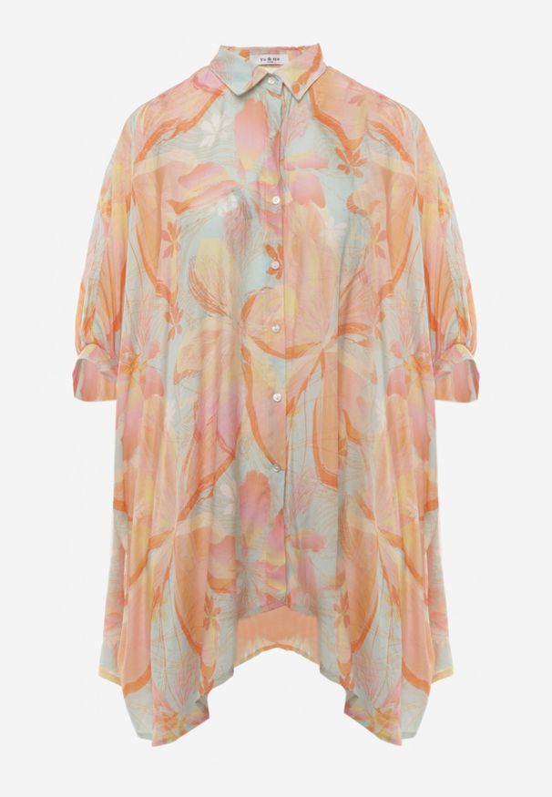 Renee - Pomarańczowa Nietoperzowa Koszula z Bawełną o Fasonie Oversize Celista. Okazja: na co dzień. Kolor: pomarańczowy. Materiał: bawełna. Styl: casual, elegancki