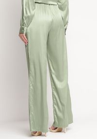 Born2be - Zielone Szerokie Spodnie z Metalicznym Wzorem w Cienkie Paski Kleriame. Kolor: zielony. Wzór: paski #3