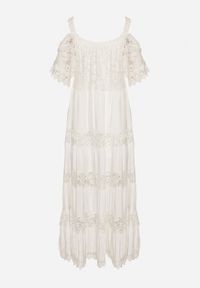 Born2be - Biała Rozkloszowana Wiskozowa Sukienka na Ramiączkach z Koronką Lerika. Okazja: na co dzień. Kolor: biały. Materiał: wiskoza, koronka. Długość rękawa: na ramiączkach. Wzór: koronka. Typ sukienki: rozkloszowane. Styl: elegancki, casual #5