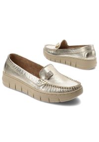 Złote Półbuty Armodo Modne Wsuwane Obuwie Damskie. Okazja: na co dzień. Zapięcie: bez zapięcia. Kolor: złoty. Materiał: skóra. Wzór: aplikacja. Styl: casual, elegancki #4