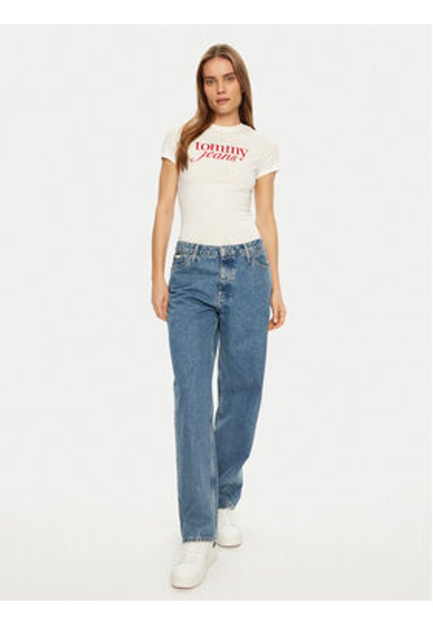 Tommy Jeans T-Shirt Essential DW0DW19447 Biały Slim Fit. Kolor: biały. Materiał: bawełna