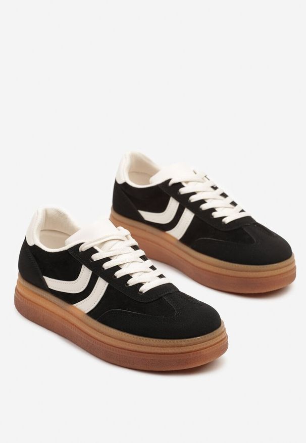 Born2be - Czarne Sneakersy w Stylu Klasycznych Tenisówek na Grubej Podeszwie Grelritia. Okazja: na co dzień. Kolor: czarny. Materiał: jeans
