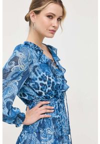 Guess sukienka kolor niebieski mini rozkloszowana. Kolor: niebieski. Typ sukienki: rozkloszowane. Długość: mini #3