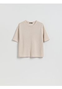 Reserved - T-shirt z wiskozą - beżowy. Kolor: beżowy. Materiał: wiskoza