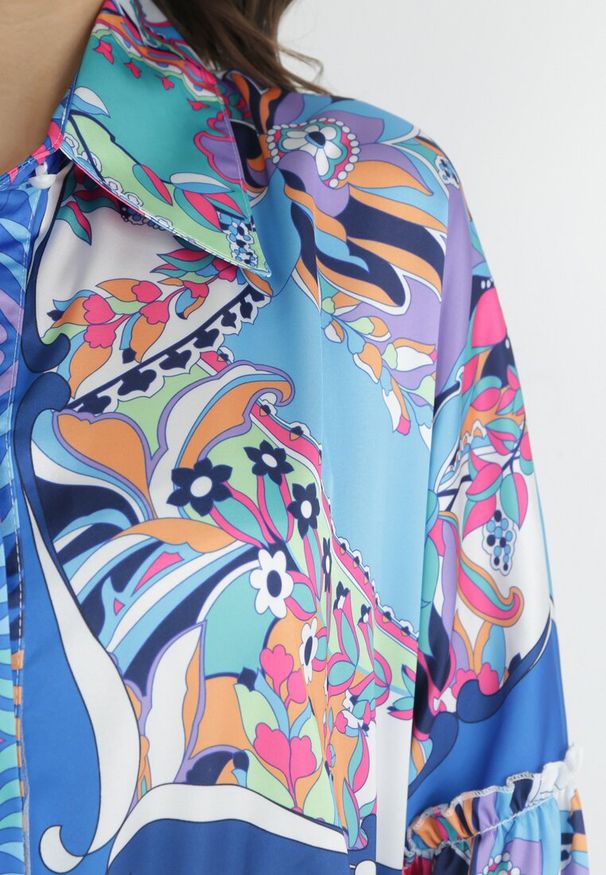 Born2be - Niebieska Oversizowa Sukienka Maxi Koszulowa Leiani. Kolor: niebieski. Typ sukienki: koszulowe. Długość: maxi