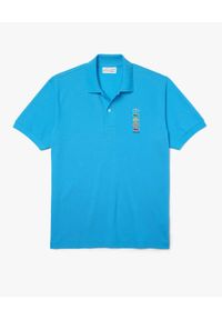 Lacoste - LACOSTE - Niebieska koszulka polo z logo Regular Fit. Typ kołnierza: polo. Kolor: niebieski. Materiał: bawełna. Wzór: haft, prążki, aplikacja. Styl: klasyczny, sportowy #4