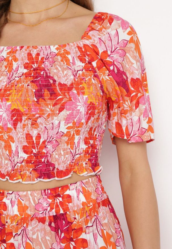 Born2be - Pomarańczowy Komplet z Topem i Spódnicą Maxi w Roślinny Wzór Savanasa. Kolor: pomarańczowy. Wzór: kwiaty